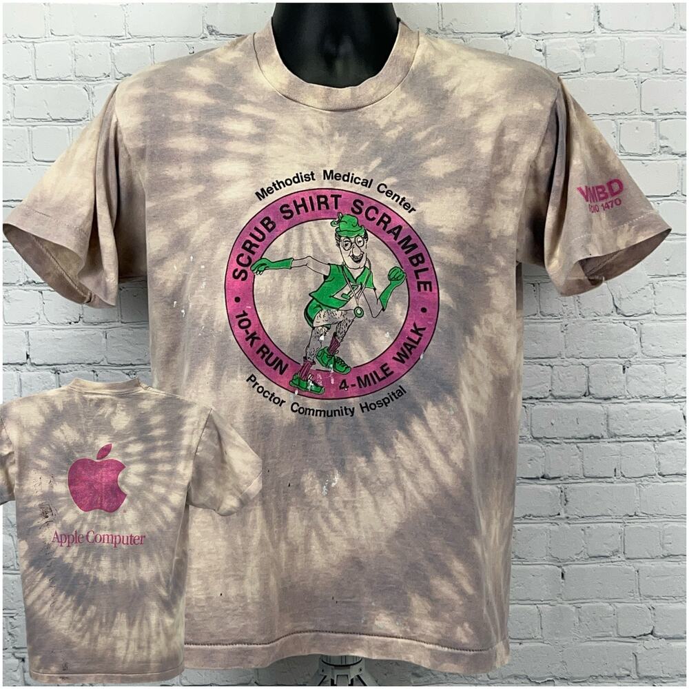 Vintage 80s Apple Computer Scrub Shirt Scramble T Shirt Illinois Single Stitch M
